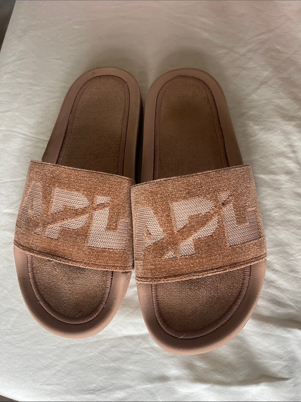 APL Logo Terry Slide Sandals in Tan